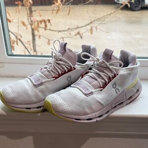 On cloud Running White and Lime Sneakers